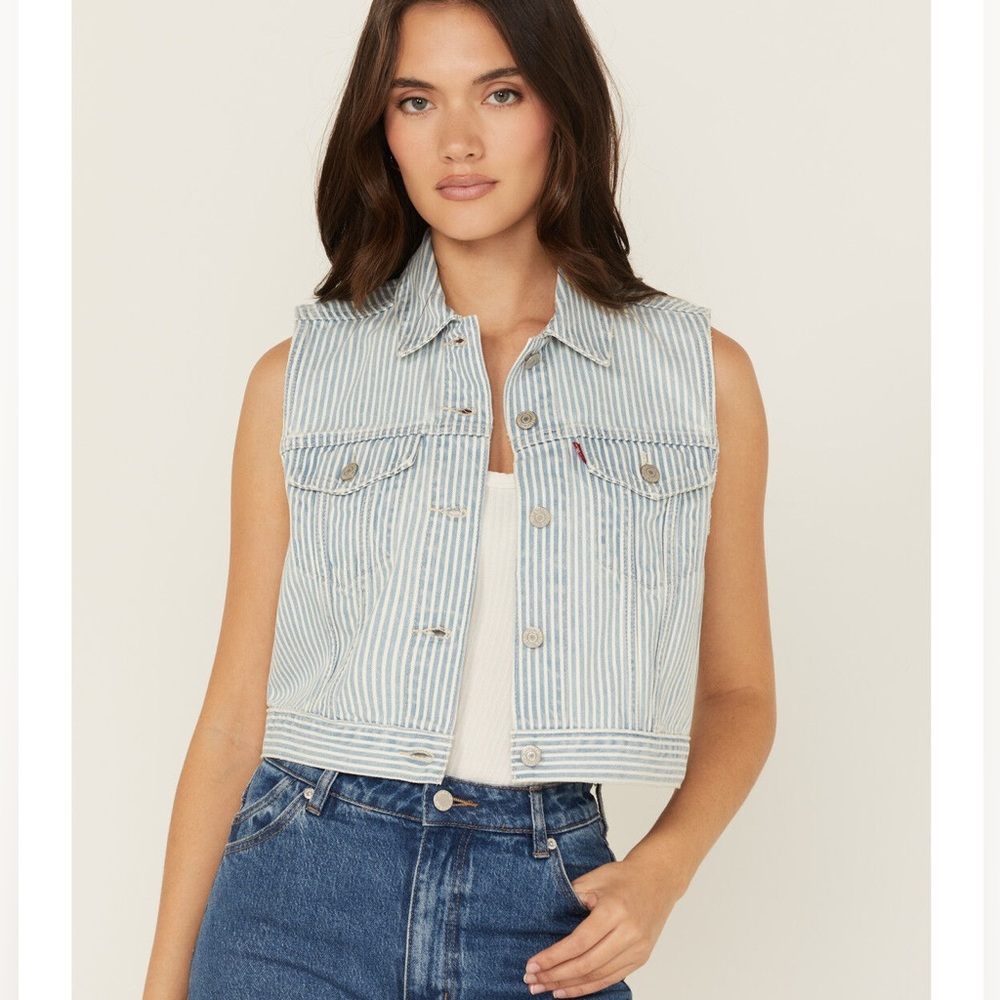 Levi's Light Blue Striped Denim Vest